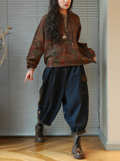 Women's Plus Size Hooded Sweatshirt | Patchwork Design & Raglan Sleeves 8