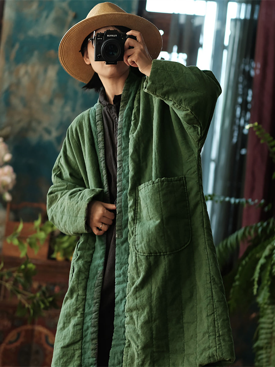 Women's Long Winter Coat | Colorblock & Pocket Detail 1