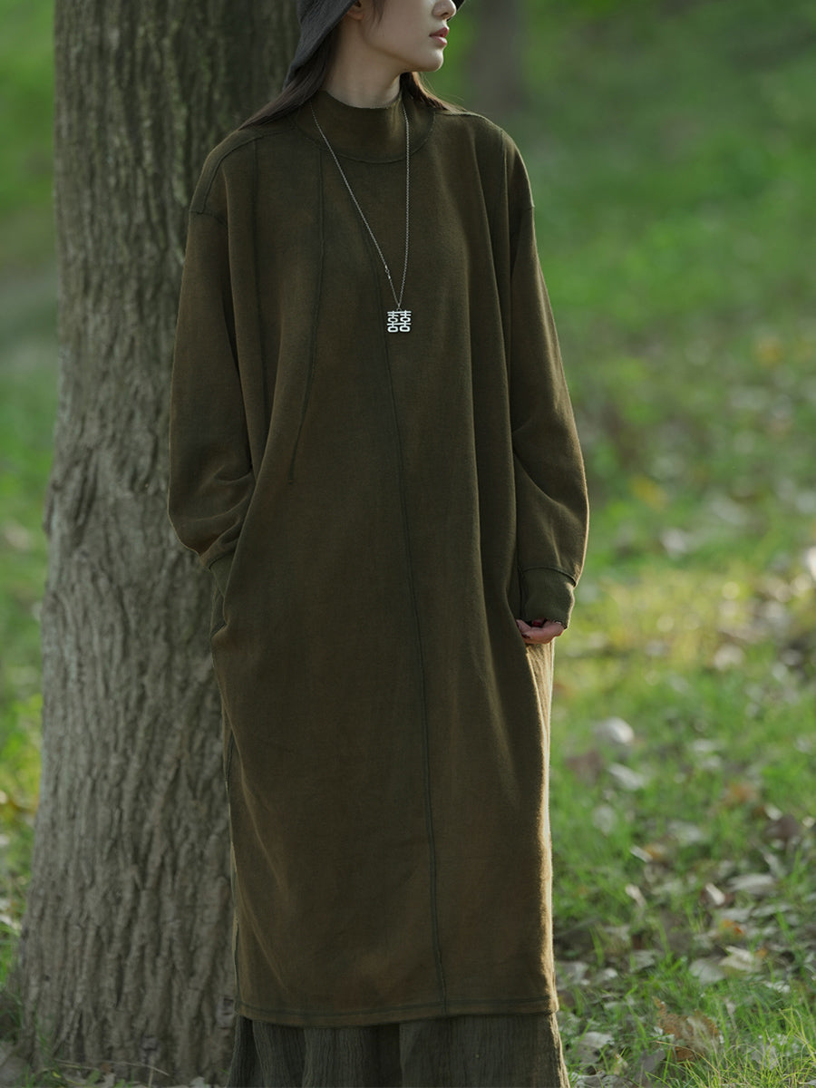 Women's Knit Dress | Stand Collar & Calf-Length 1