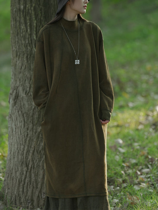 Women's Knit Dress | Stand Collar & Calf-Length 1