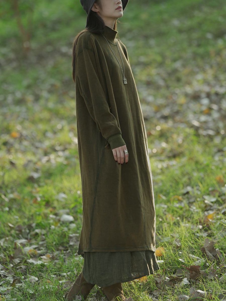 Women's Knit Dress | Stand Collar & Calf-Length 3