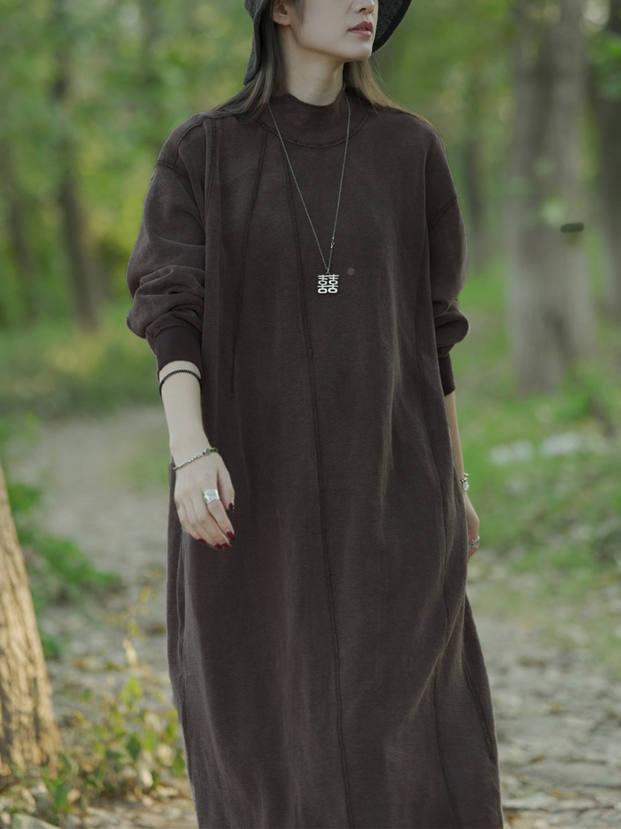 Women's Knit Dress | Stand Collar & Calf-Length 7