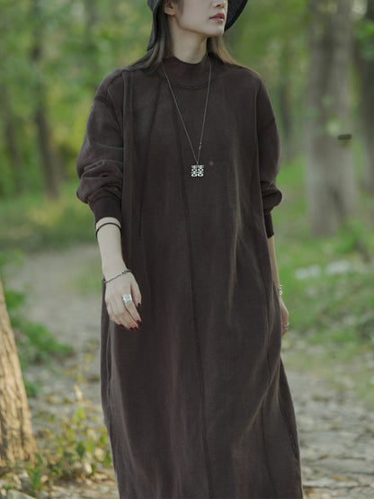 Women's Knit Dress | Stand Collar & Calf-Length 7