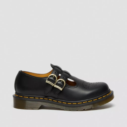 Black double buckle leather mary jane shoes with chunky sole