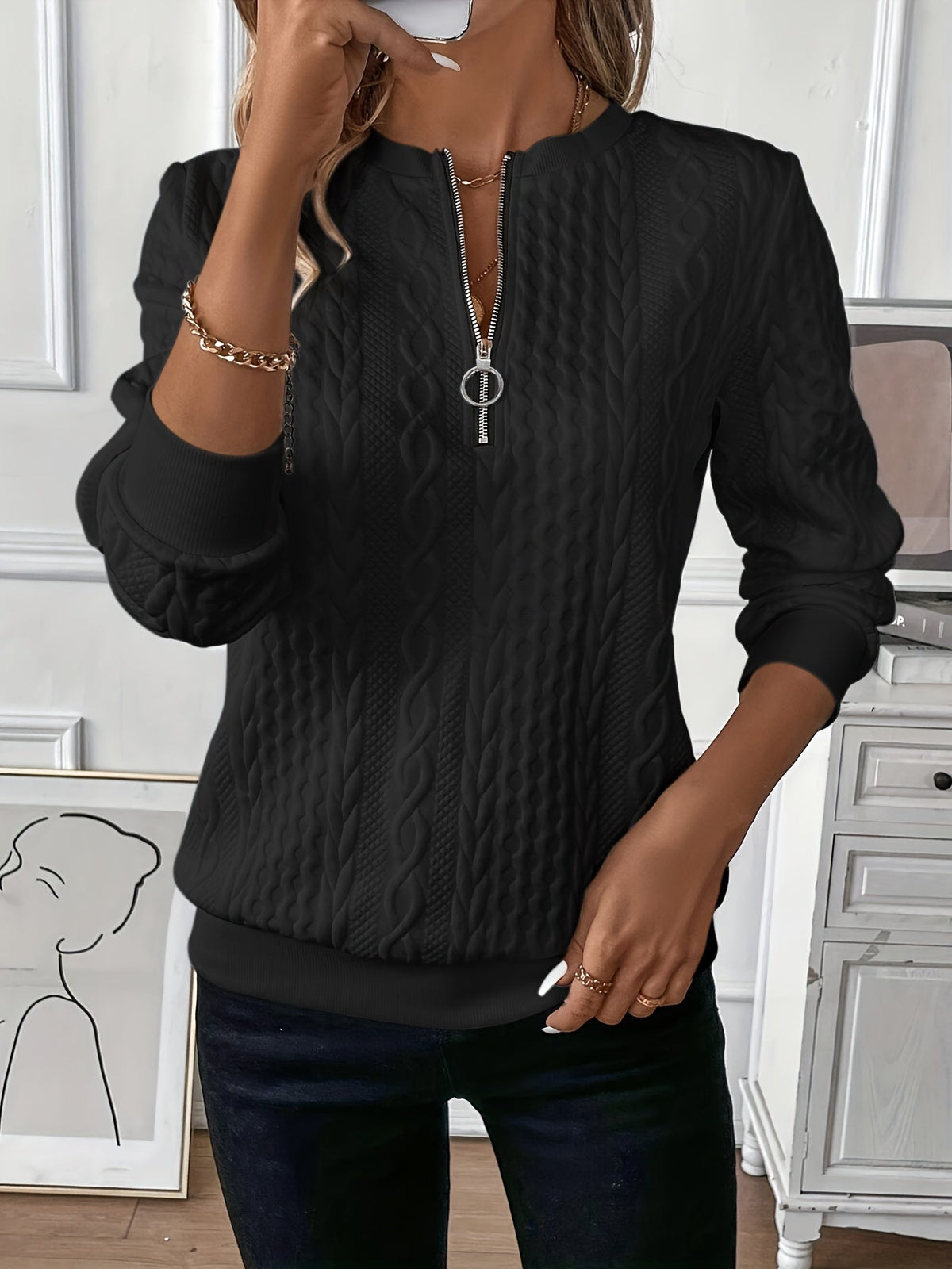 Women's Zip-Up Cable Knit Jumper | Cosy & Warm 6