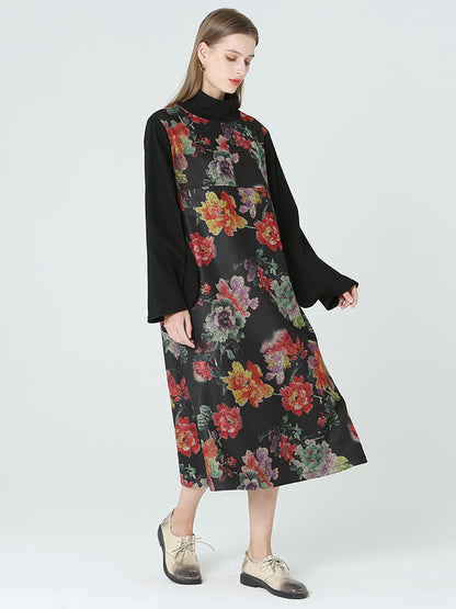 Women's Floral Turtleneck Dress | Long Sleeve & Pockets 6