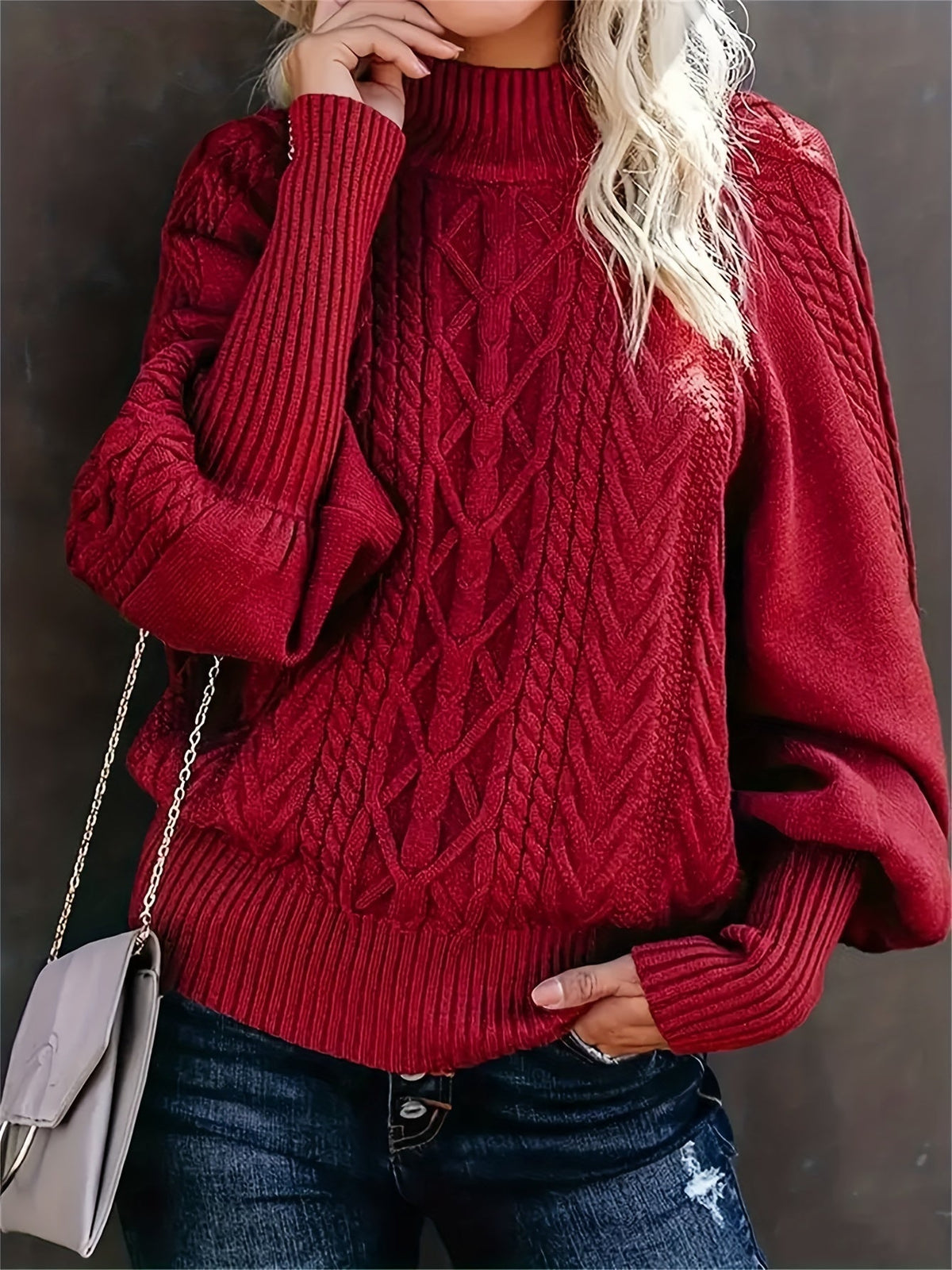 Women's Cable Knit Sweater | Mock Neck Cosy Fit 6