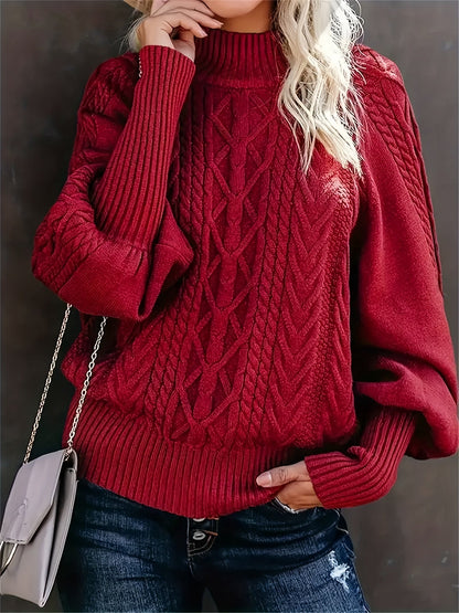 Women's Cable Knit Sweater | Mock Neck Cosy Fit 6