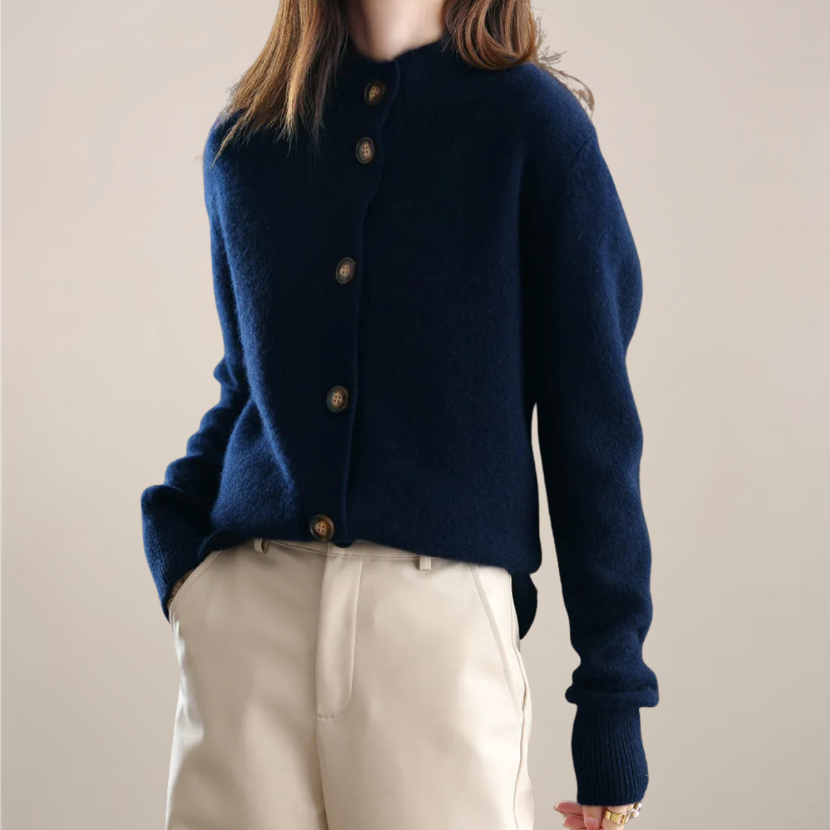 Women’s Cream Button-Front Cardigan Sweater for Any Occasion