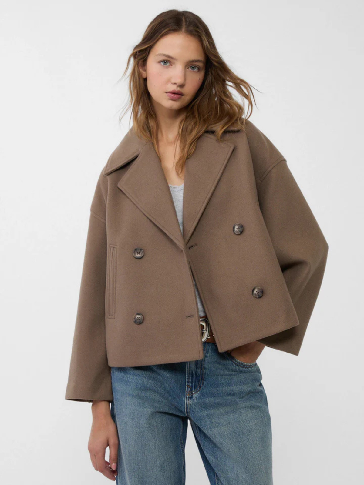Women's Short Wrap Jacket | Structured Wide Collar