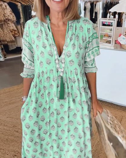 Mana | Floral V-Neck Dress for Stylish Occasions