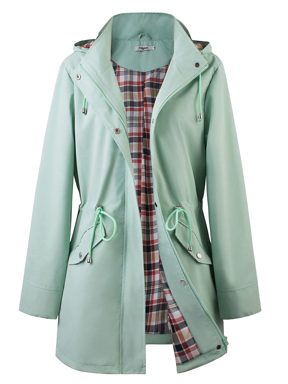 Hooded anorak parka with drawstring waist and zip front