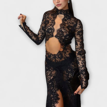 Azalea Midnight Elegance Sheer Cutout Maxi Dress for Special Occasions
