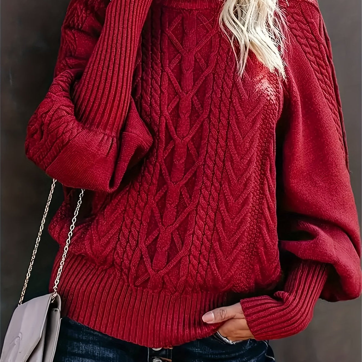 Women's Cable Knit Sweater | Mock Neck Cosy Fit 9