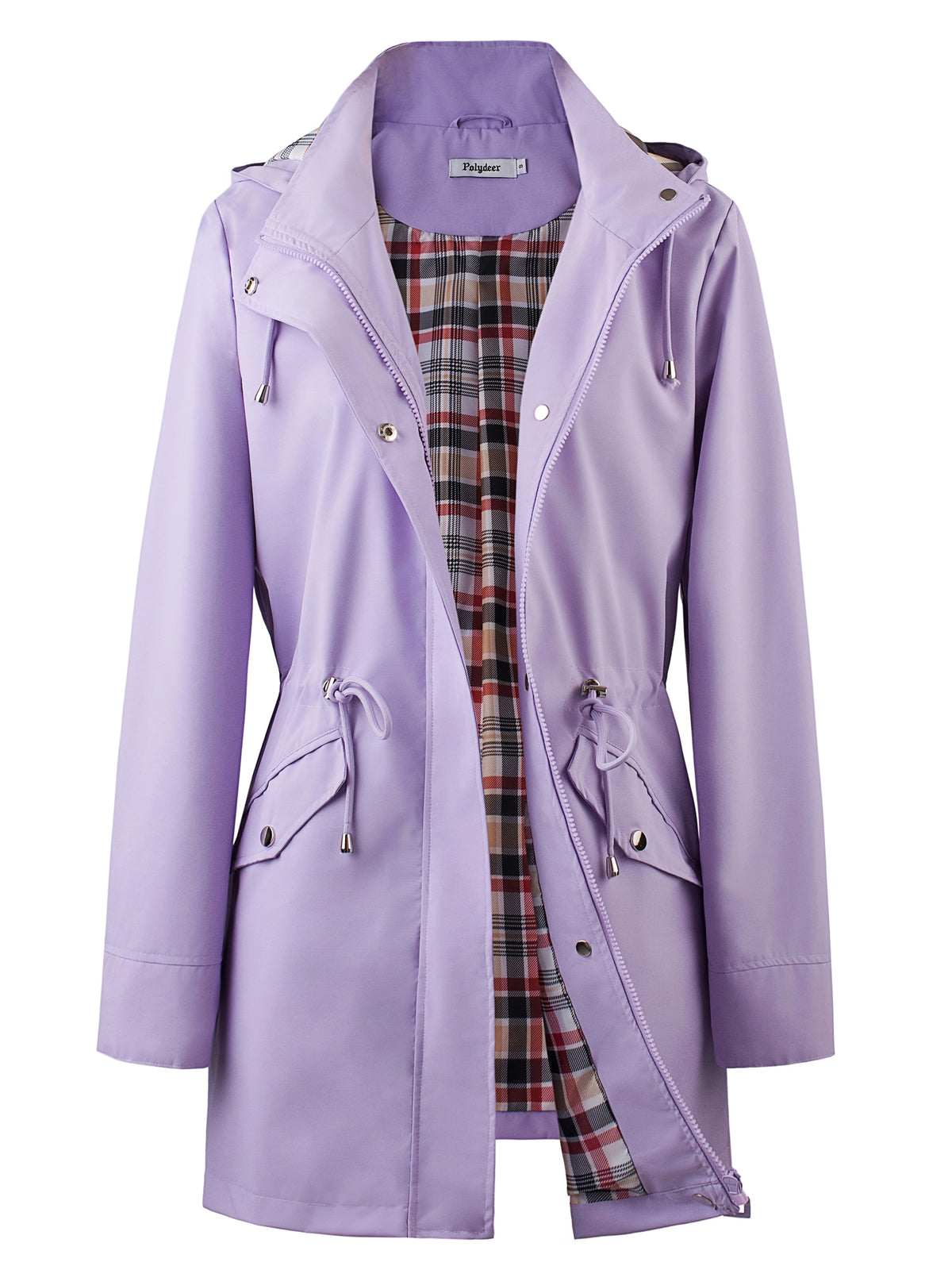 Hooded anorak parka with drawstring waist and zip front