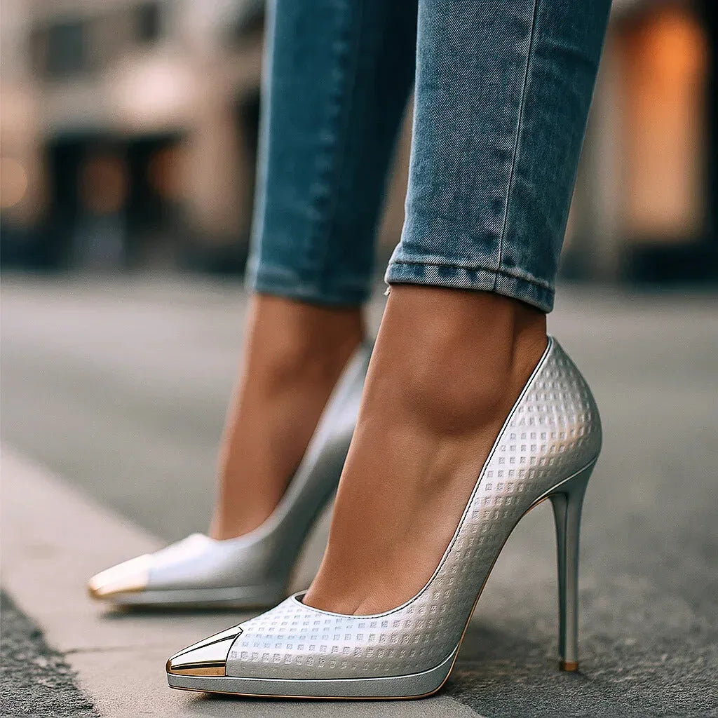 Women's Heels | Gold Pointed Toe & Stiletto Design