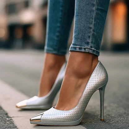 Women's Heels | Gold Pointed Toe & Stiletto Design