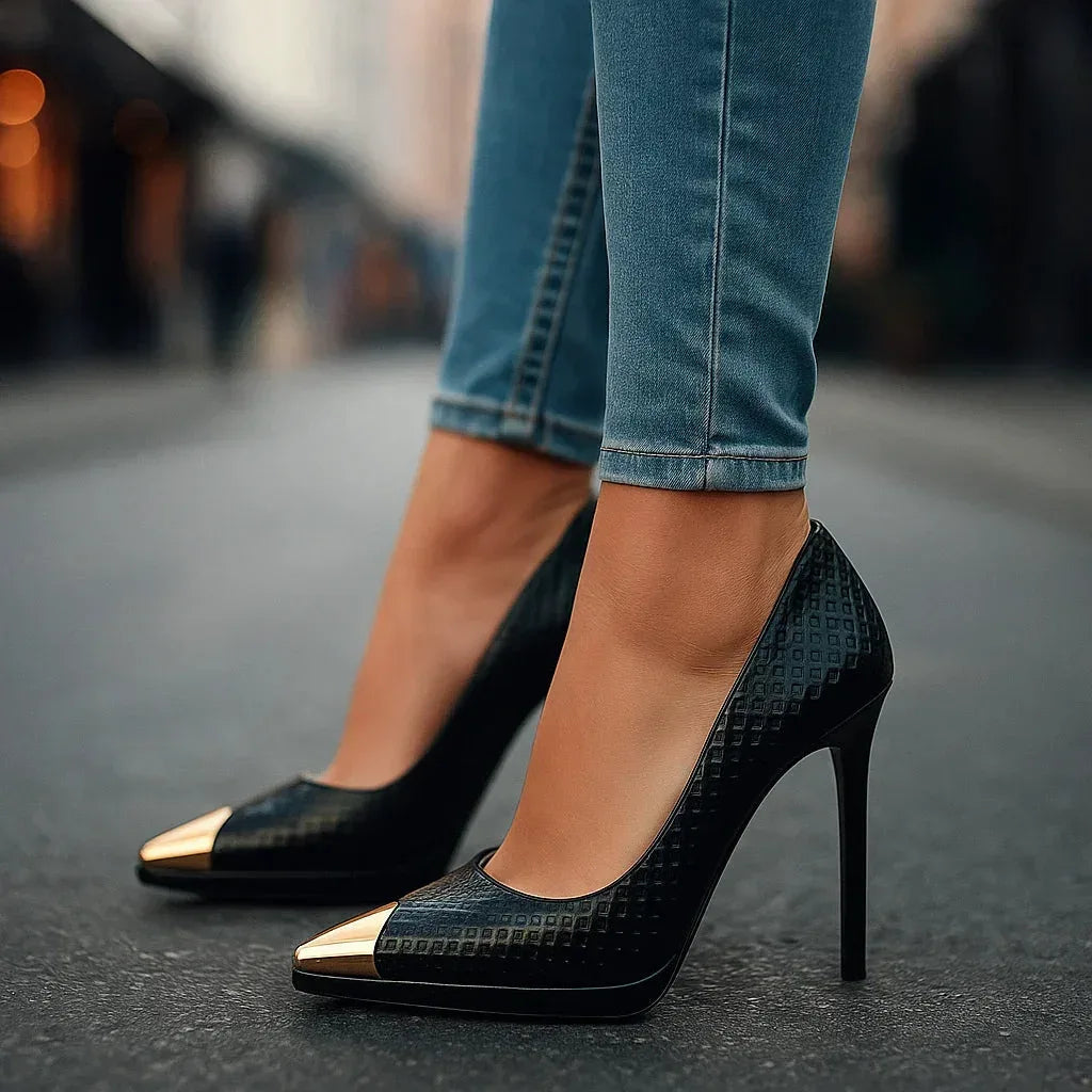 Women's Heels | Gold Pointed Toe & Stiletto Design