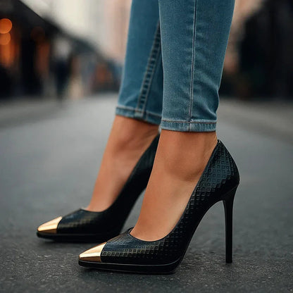 Women's Heels | Gold Pointed Toe & Stiletto Design