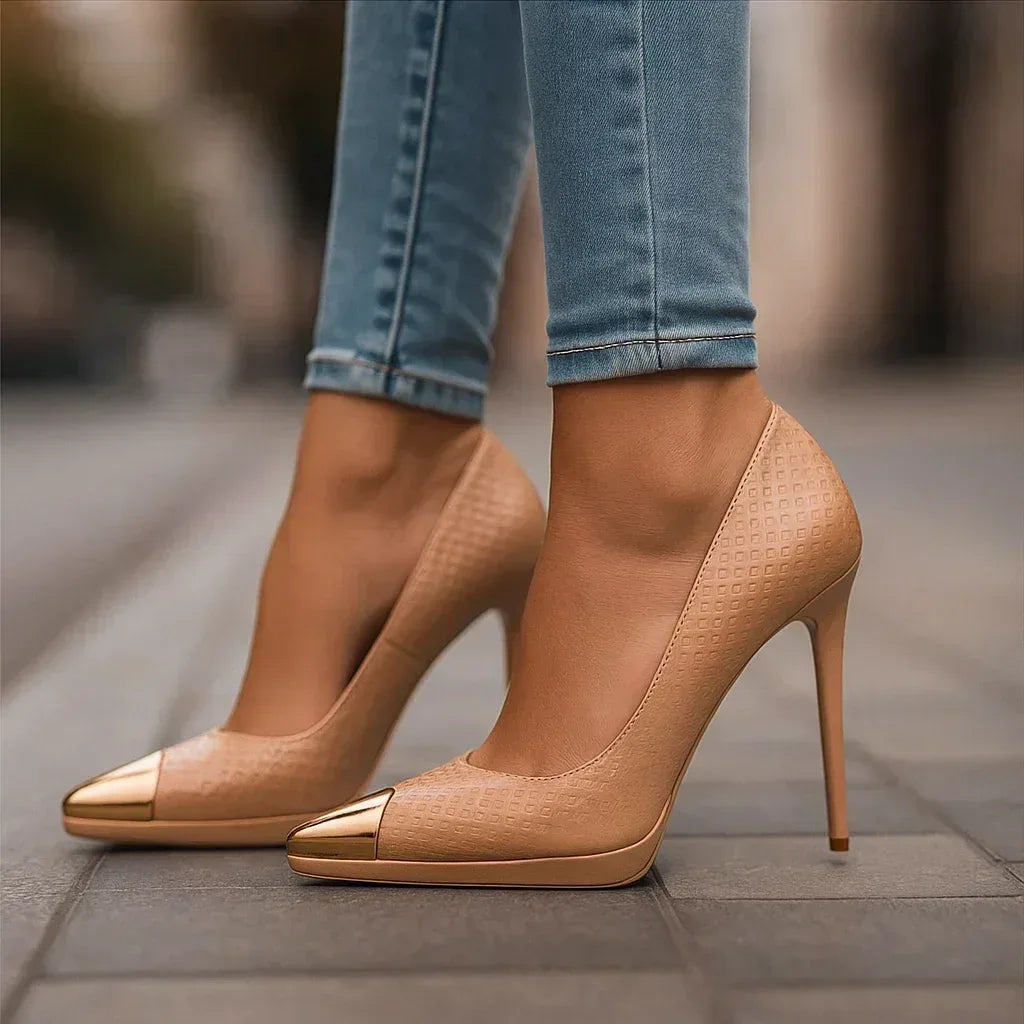 Women's Heels | Gold Pointed Toe & Stiletto Design