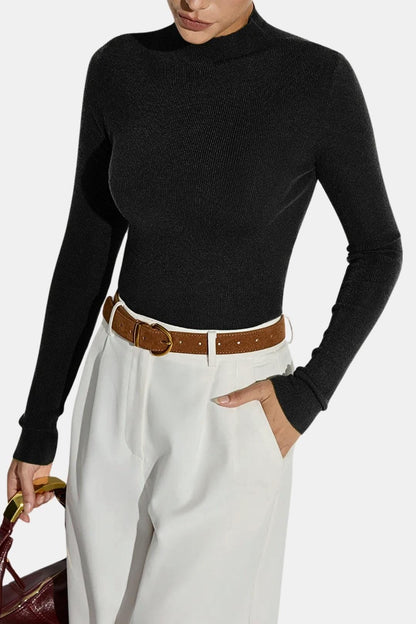 Women's Mock Neck Knit Top | Slim Fit & Stretch
