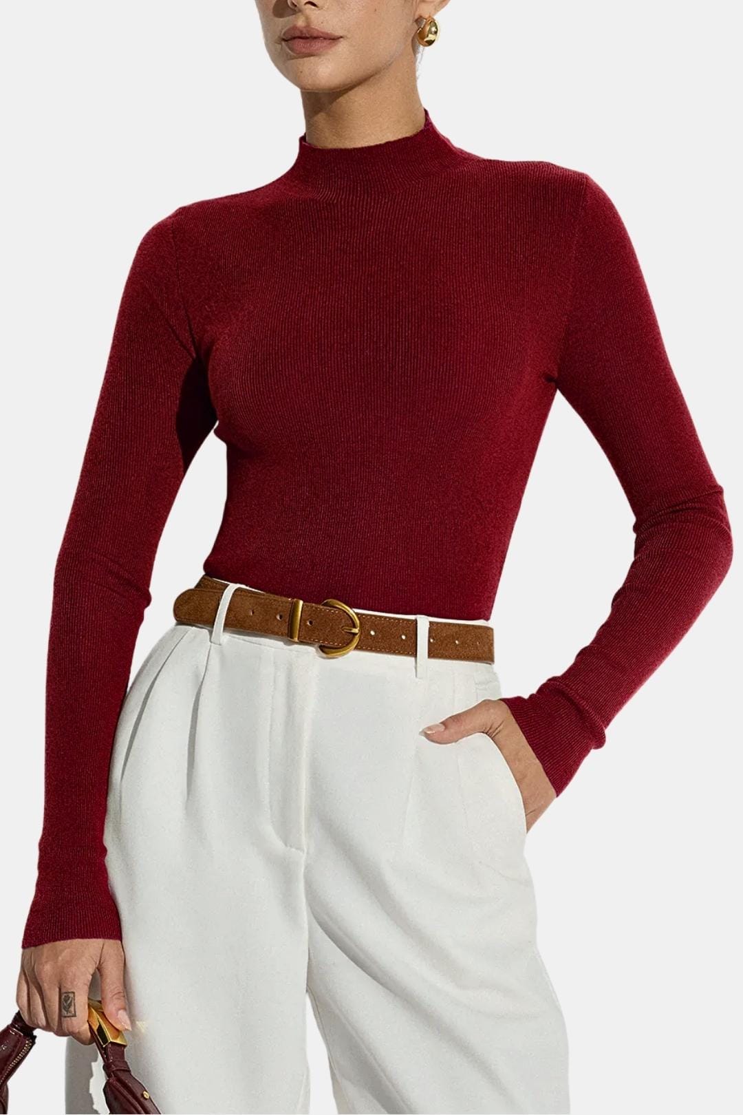Women's Mock Neck Knit Top | Slim Fit & Stretch