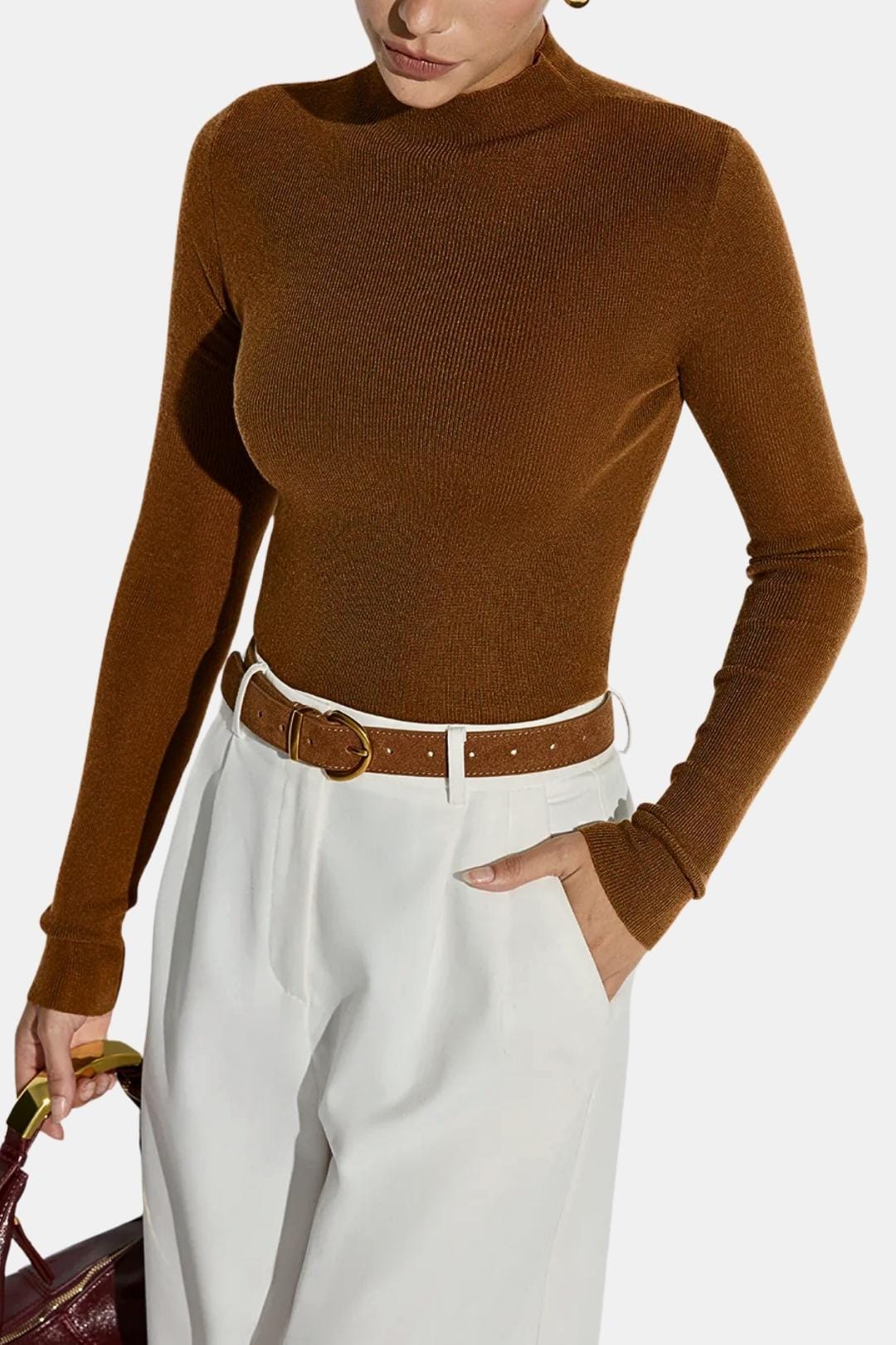 Women's Mock Neck Knit Top | Slim Fit & Stretch