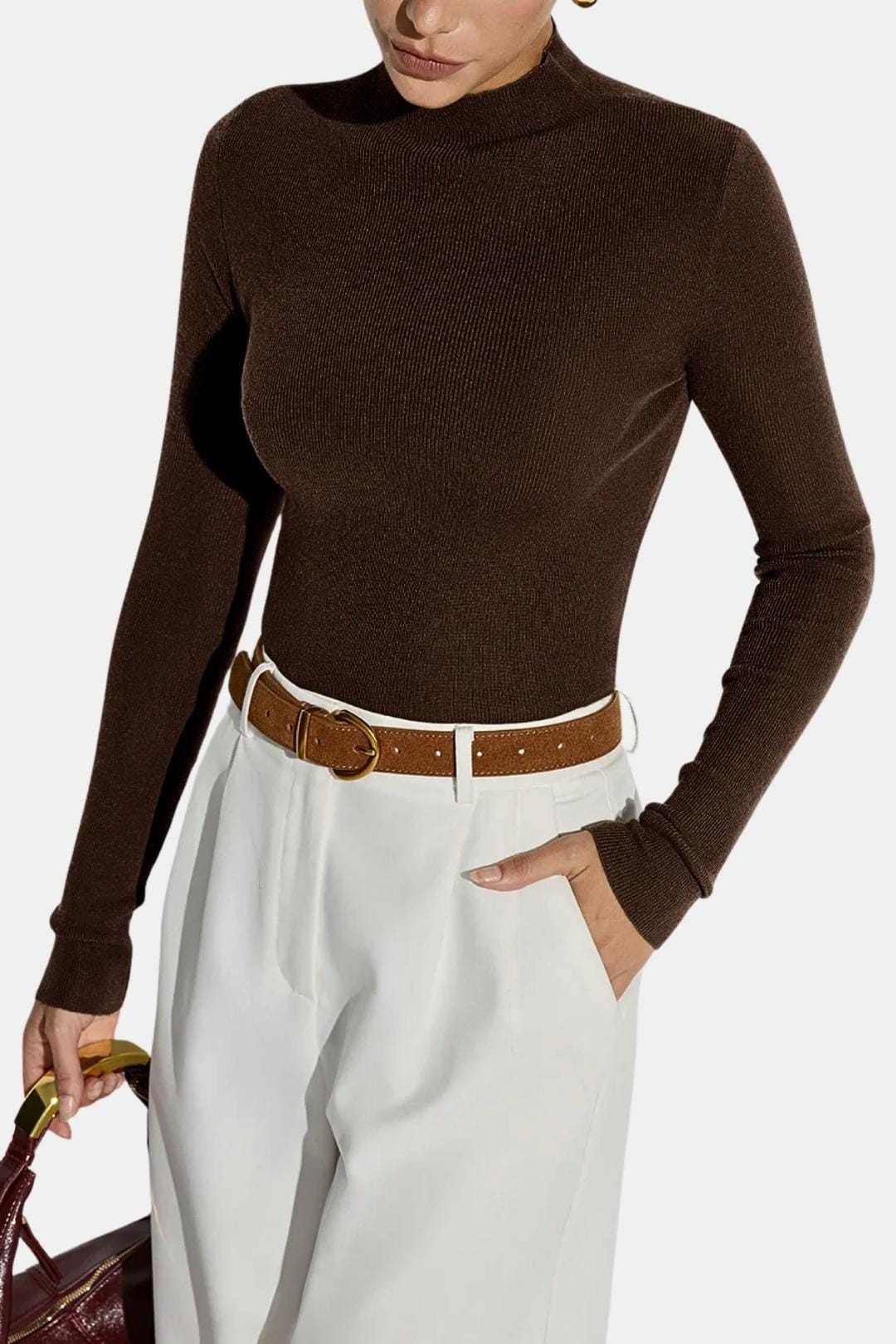 Women's Mock Neck Knit Top | Slim Fit & Stretch