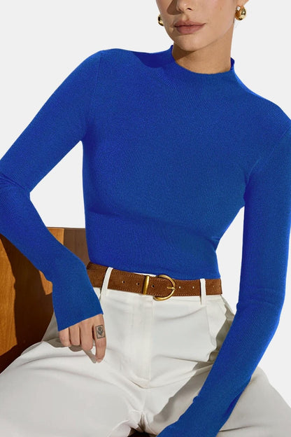 Women's Mock Neck Knit Top | Slim Fit & Stretch