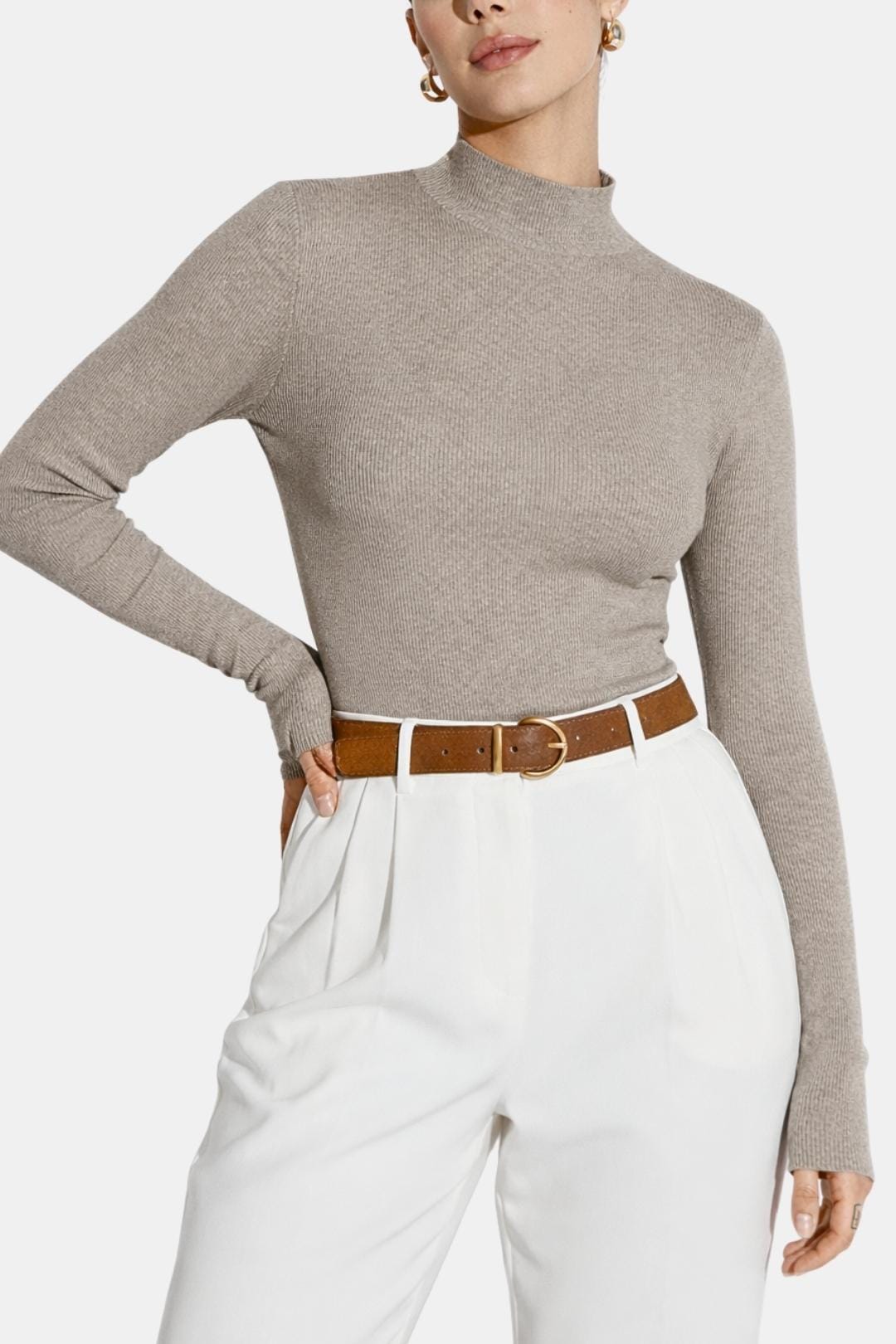 Women's Mock Neck Knit Top | Slim Fit & Stretch