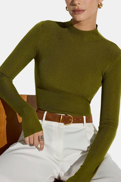 Women's Mock Neck Knit Top | Slim Fit & Stretch