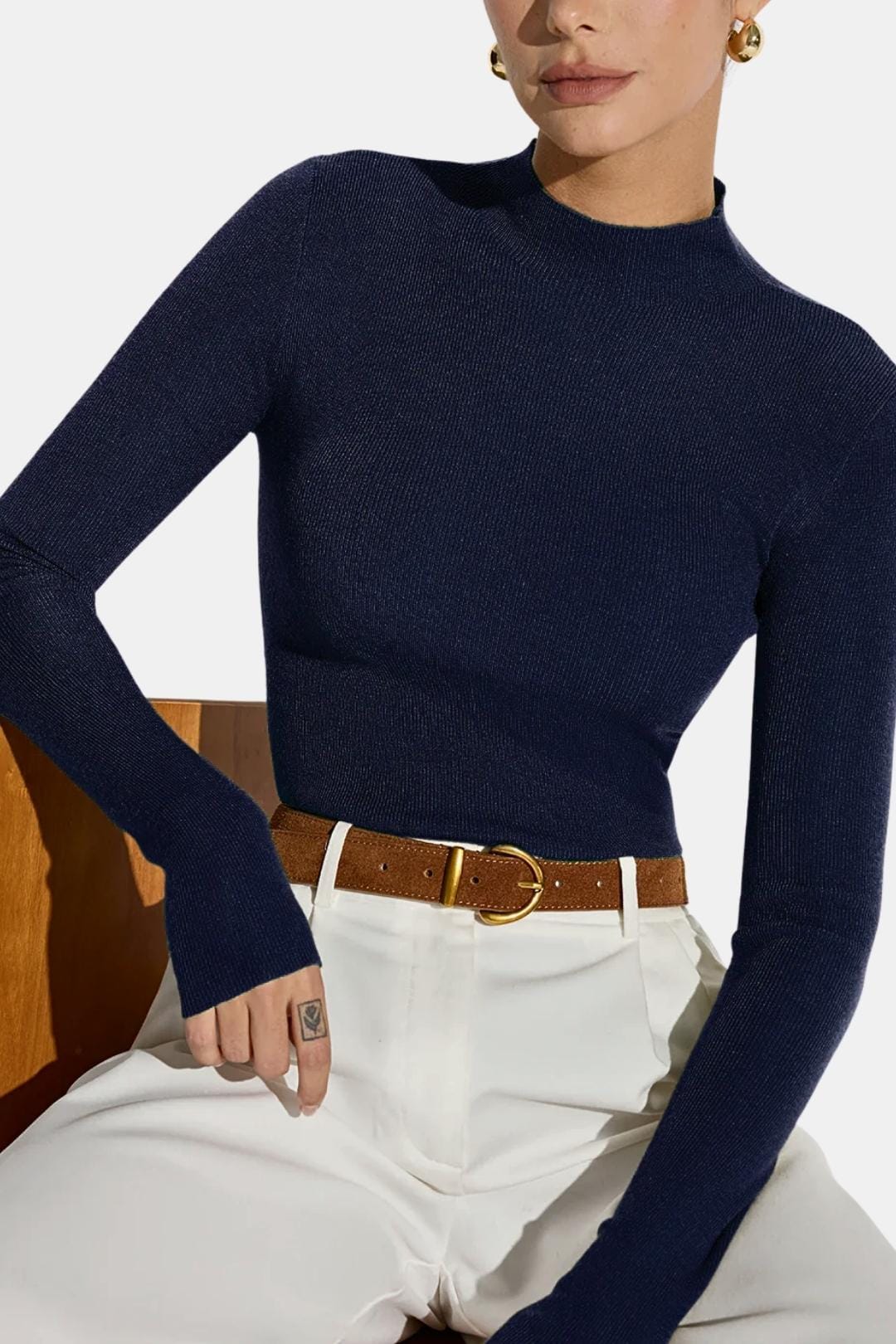 Women's Mock Neck Knit Top | Slim Fit & Stretch