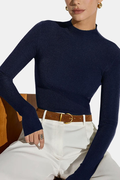 Women's Mock Neck Knit Top | Slim Fit & Stretch