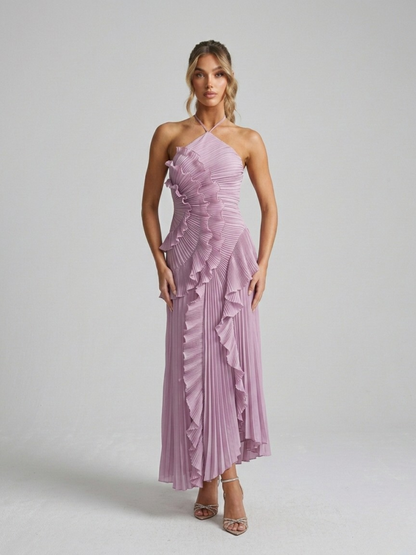 Adriana – Pleated Ruffle Halterneck Dress 0