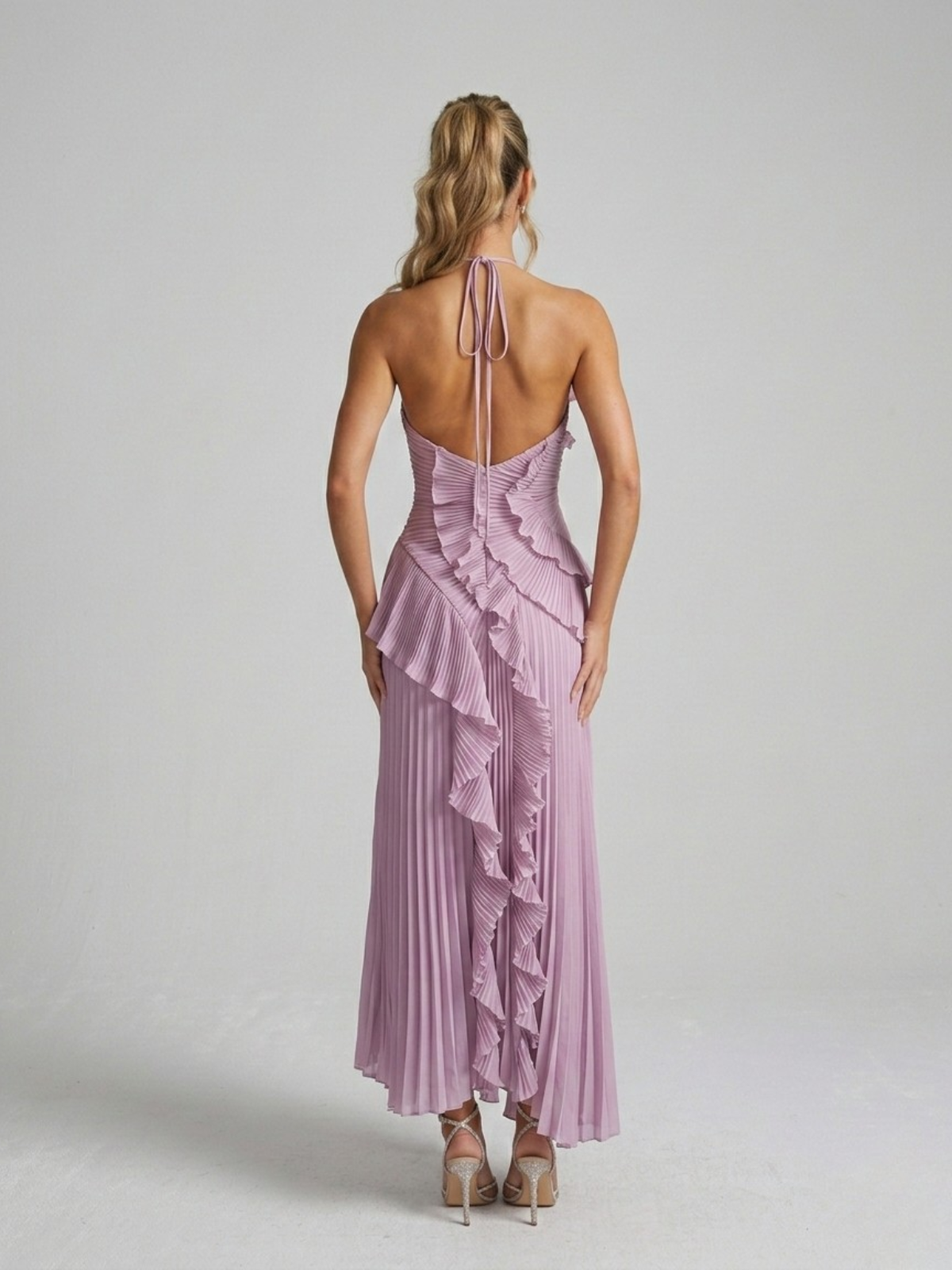 Adriana – Pleated Ruffle Halterneck Dress 2