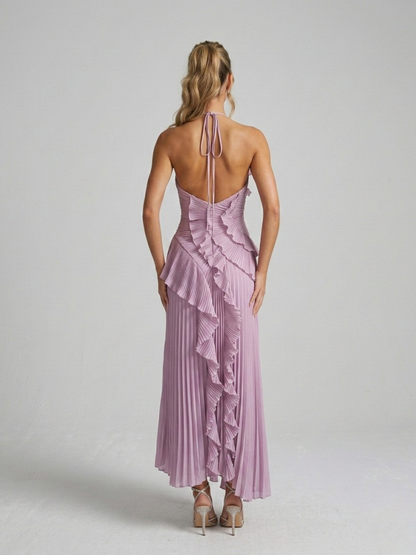 Adriana – Pleated Ruffle Halterneck Dress 2