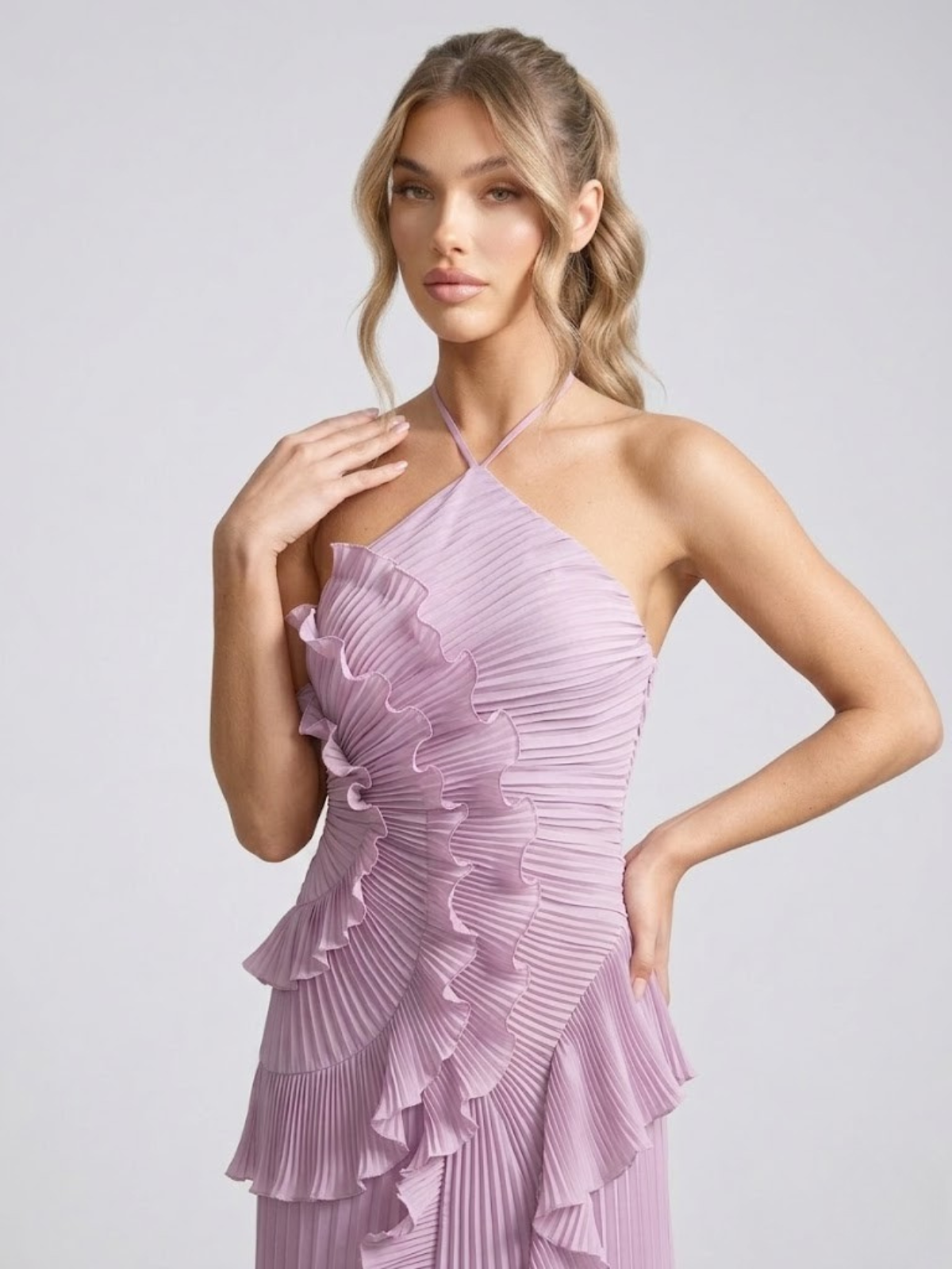 Adriana – Pleated Ruffle Halterneck Dress 3