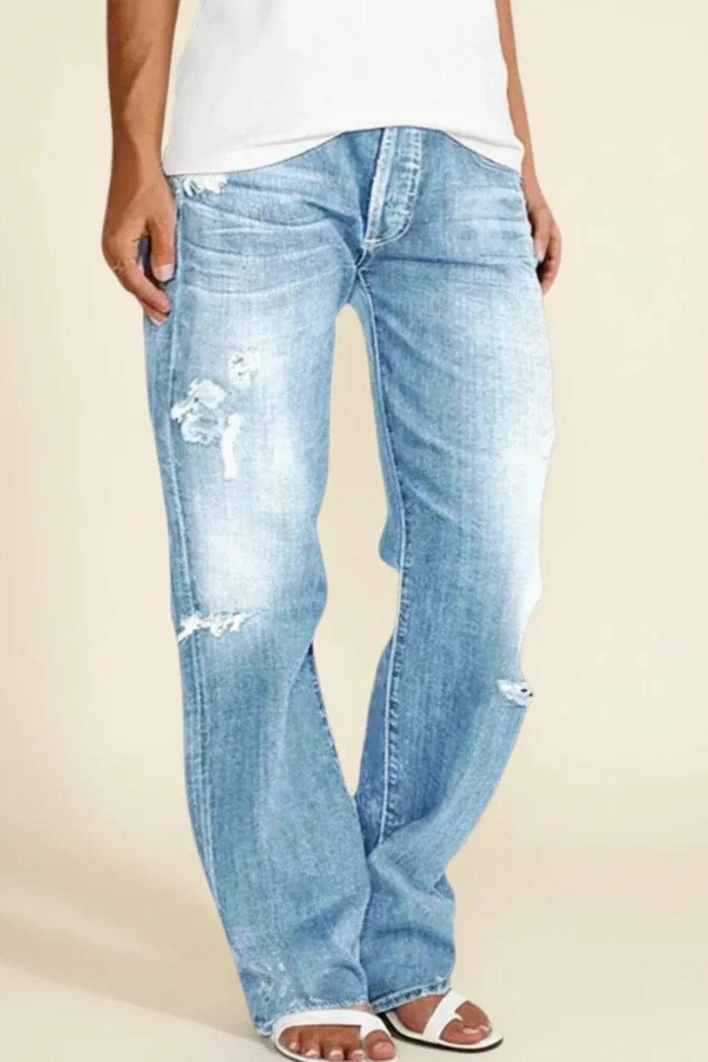 Women's Distressed Jeans | Straight-Leg & Stretch Comfort 10