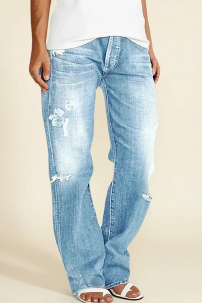 Women's Distressed Jeans | Straight-Leg & Stretch Comfort 10