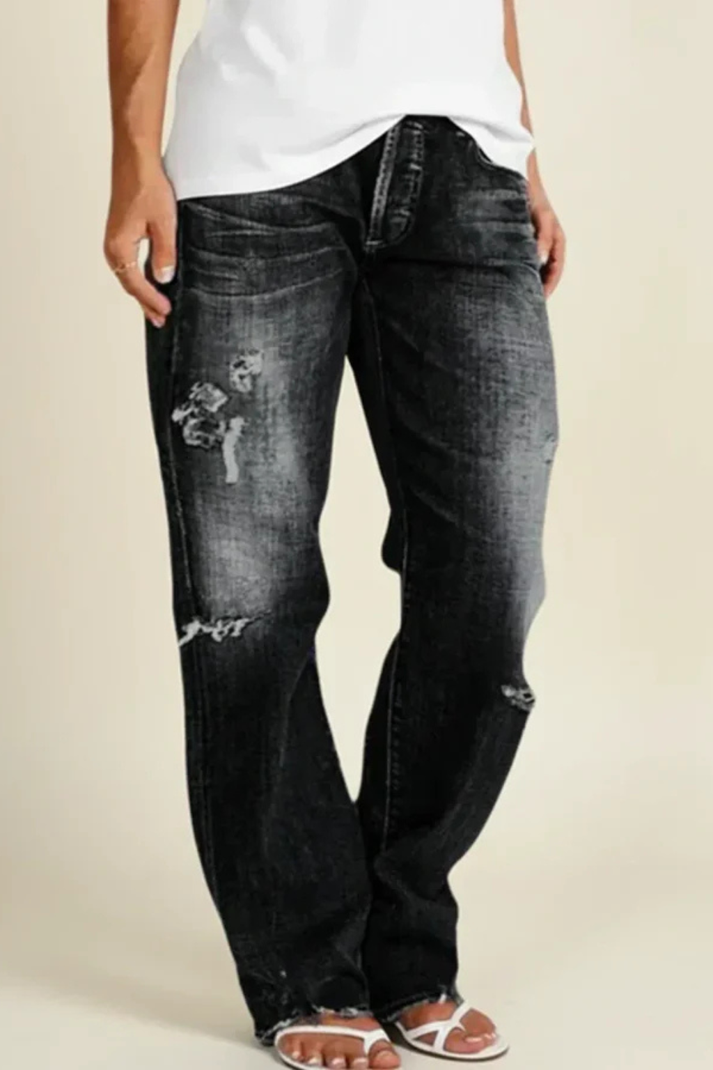 Women's Distressed Jeans | Straight-Leg & Stretch Comfort 8