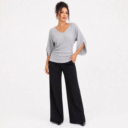 Women's Ribbed V-Neck Knit Top | Soft & Stretch Comfort 1