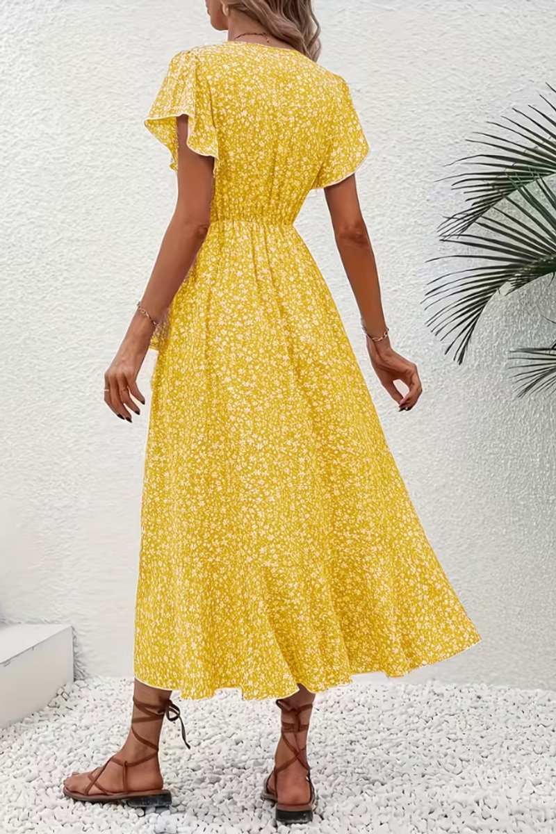 Ava | Women's Floral Wrap Midi Evening Gown V-Neck Flutter-Sleeve Dress 15