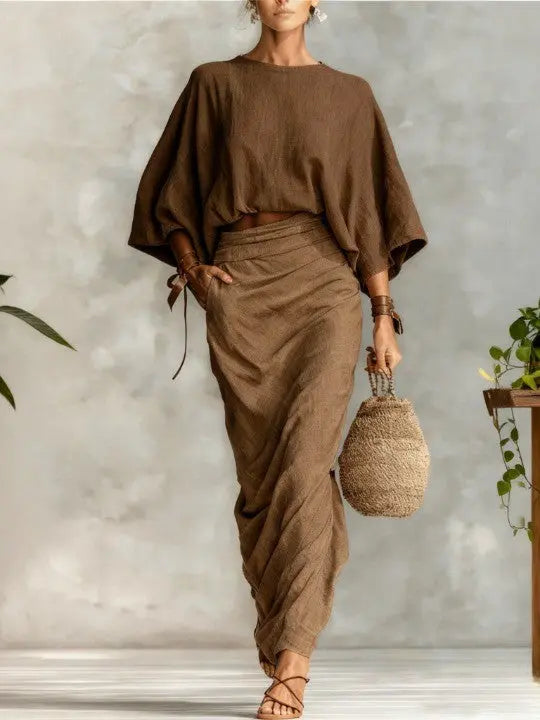 BATWING SLEEVE TOP AND LONG SKIRT SET 0