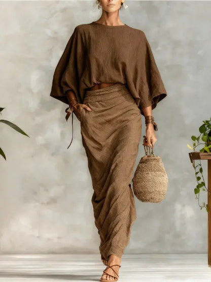 BATWING SLEEVE TOP AND LONG SKIRT SET 0