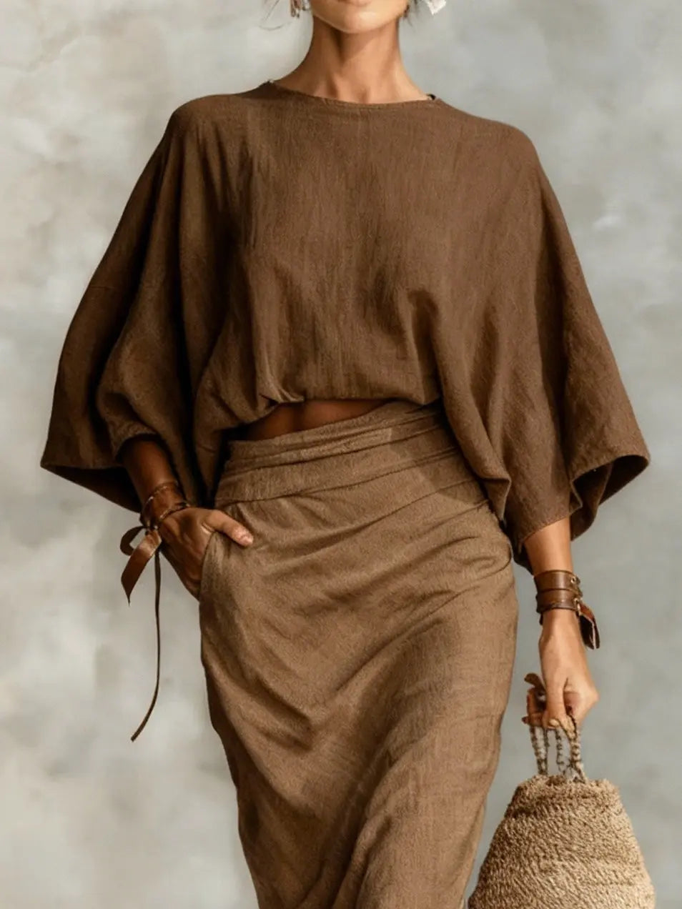 BATWING SLEEVE TOP AND LONG SKIRT SET 2