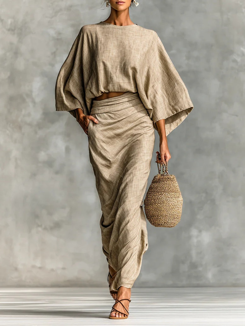 BATWING SLEEVE TOP AND LONG SKIRT SET 3
