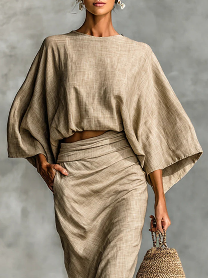 BATWING SLEEVE TOP AND LONG SKIRT SET 4