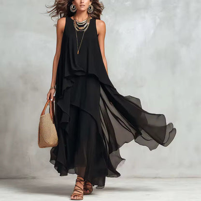 BLACK LAYERED MAXI DRESS 0