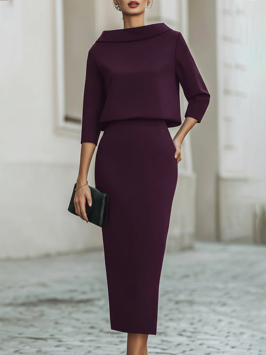 BOAT NECK TOP AND STRAIGHT MIDI SKIRT SET 5