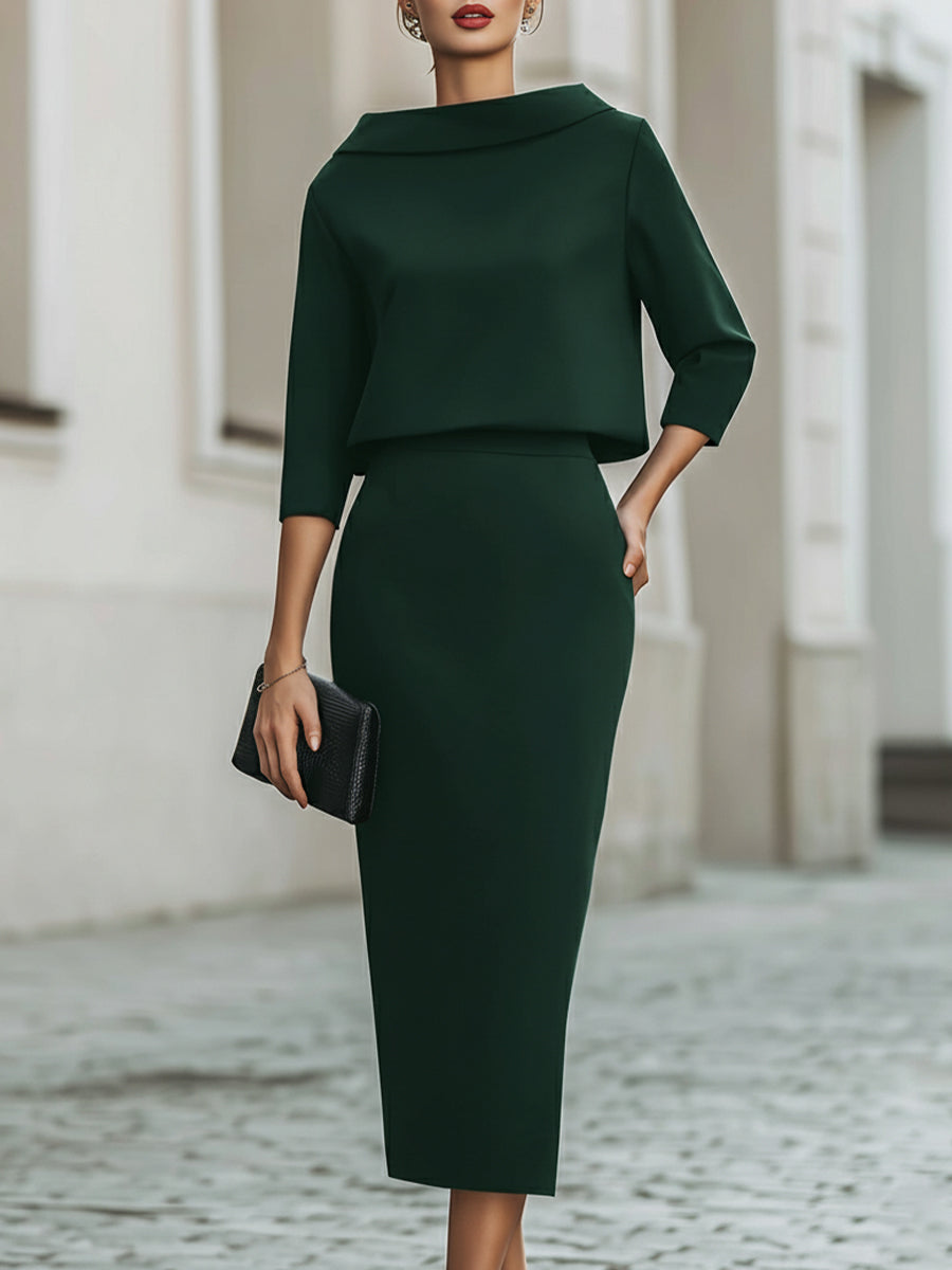 BOAT NECK TOP AND STRAIGHT MIDI SKIRT SET 8